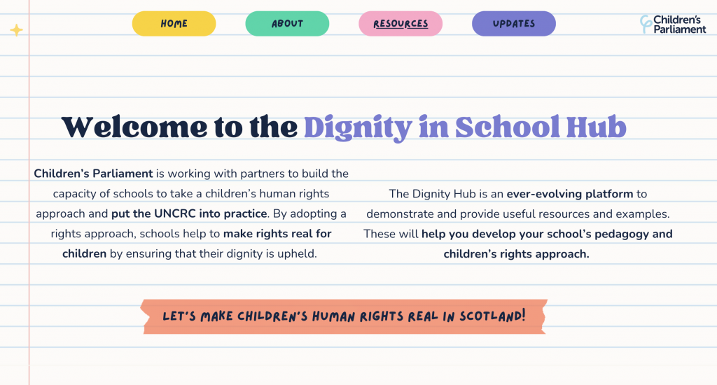 Graphic showing the Dignity Hub home page