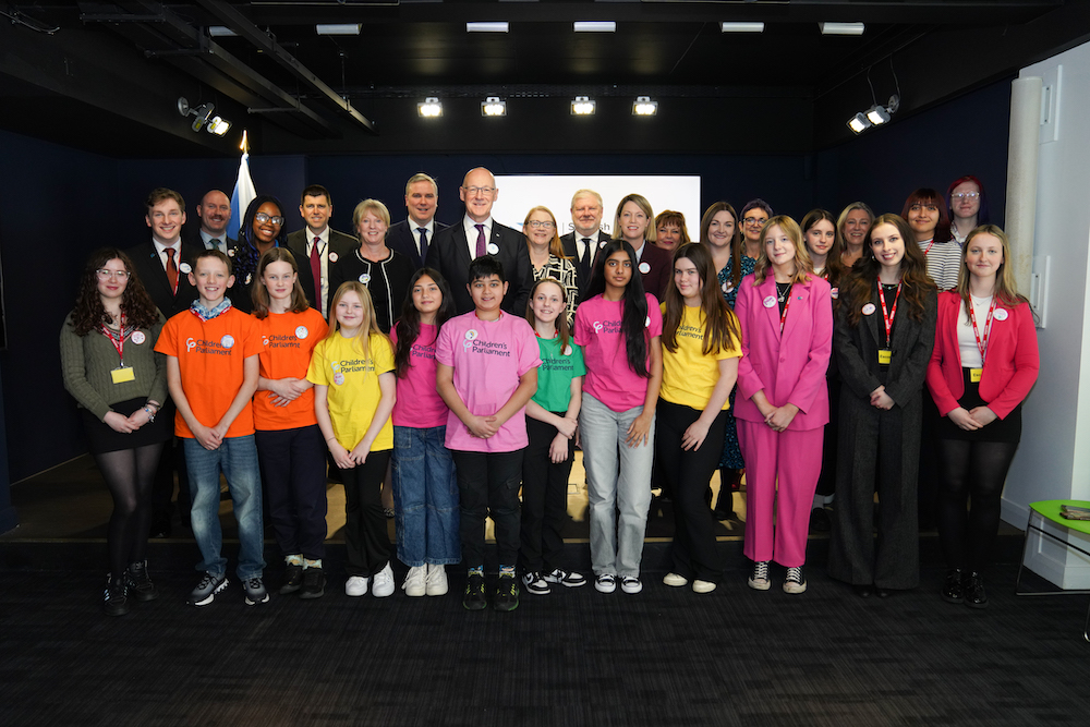 Group photo of Cabinet Ministers, Scottish Youth Parliament and Members of Children's Parliament