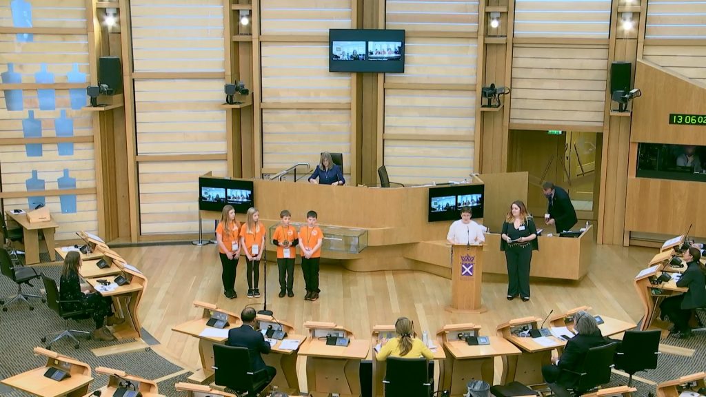 Members of Children's Parlaiment present their views in the Scottish Parliament
